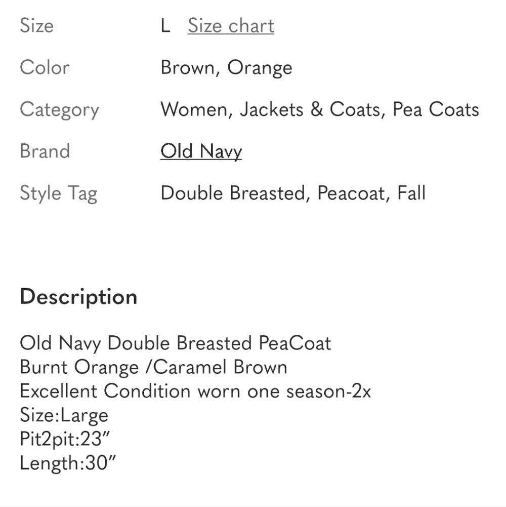 Old Navy Women's Double-Breasted Pea Coat in Rust/Brown/Burnt Orange -Size Large - Picture 9 of 9